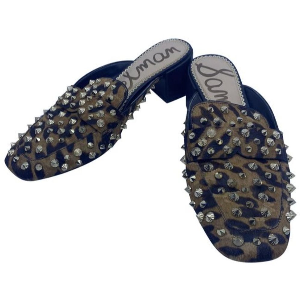Sam Edelman Black And Brown Augustus Leopard Stud Mulesslides Size Us